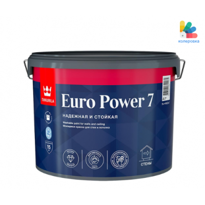 Краска моющаяся краска для стен и потолка матовая Tikkurila Euro Power 7 (9л)